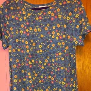 Lularoe Carly dress blue w/yellow and pink flowers, Spring is coming